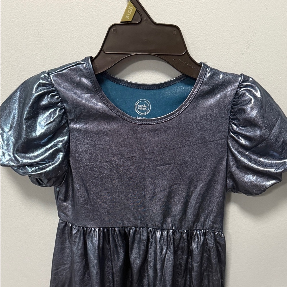 Wonder Nation Metallic Blue Kids Casual Dress - Picture 3 of 9